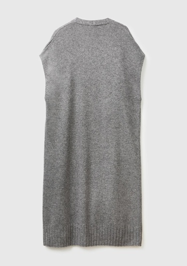  Kadın Antrasit Melanj Yün ve Kaşmir Karışımlı Ribana Detaylı Kısa Kollu Uzun Hırka