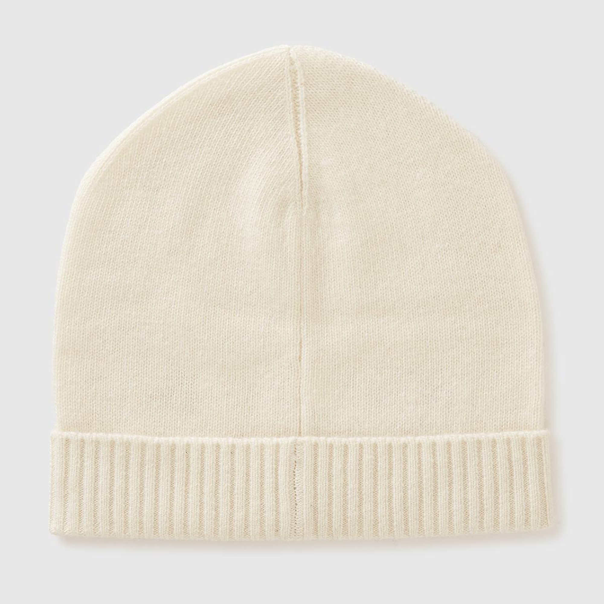 Kadın Krem Yün ve Kaşmir Karışımlı Önü Logo Detaylı Ribana Detaylı Bere