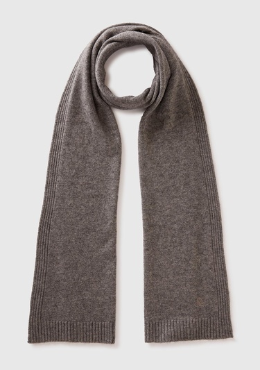  Kadın Antrasit Melanj Yün ve Kaşmir Karışımlı Logo Detaylı Ribanalı Atkı