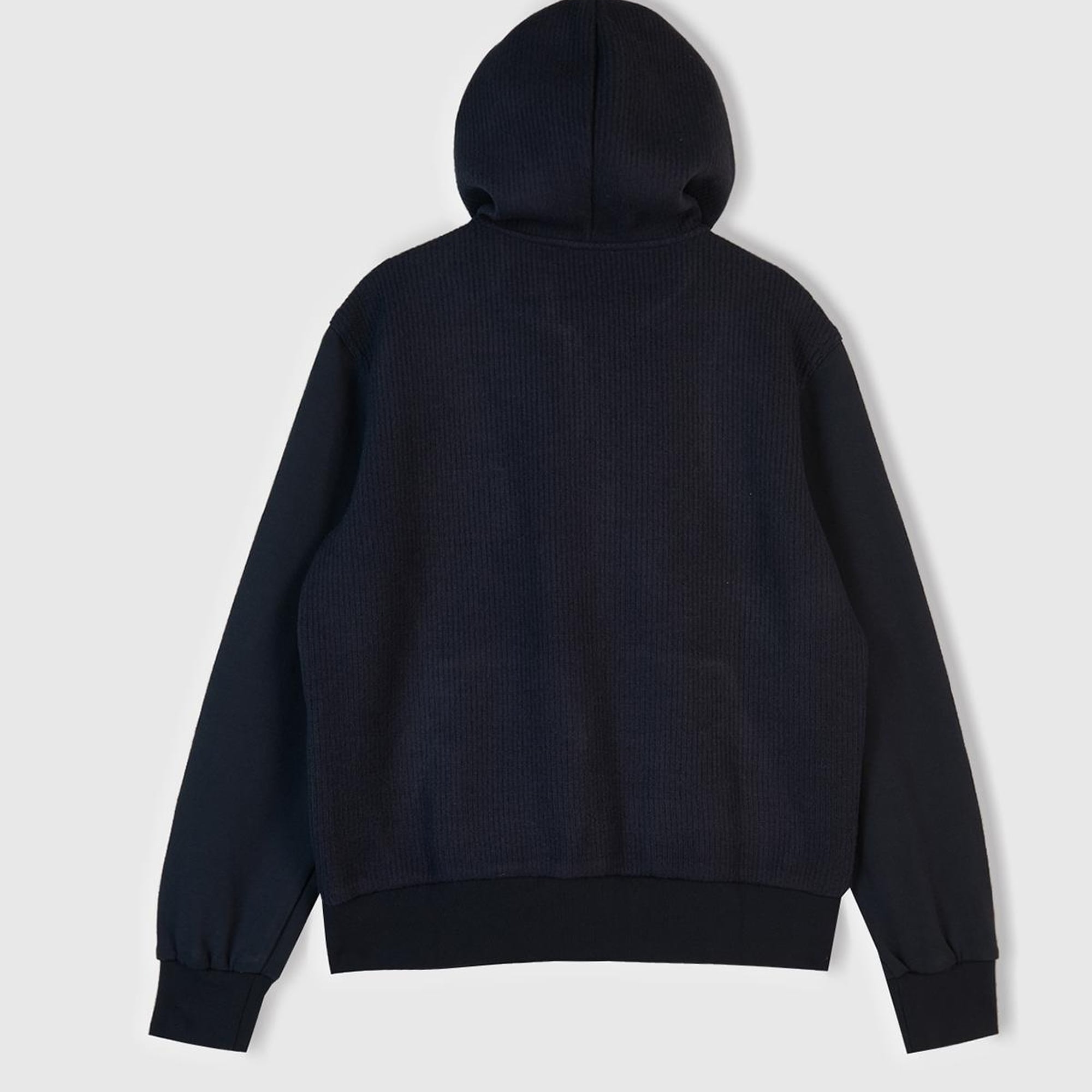 Erkek Lacivert Pamuk ve Yün Karışımlı Cepli Fermuarlı Kapüşonlu Sweatshirt