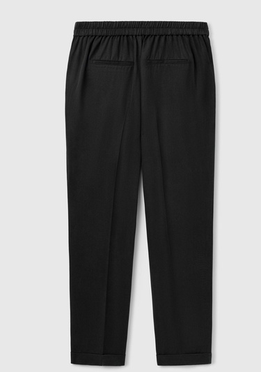  Kadın Siyah %100 Liyosel Paçası Kıvrımlı Beli Lastikli Pantolon