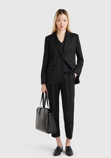  Kadın Siyah %100 Liyosel Paçası Kıvrımlı Beli Lastikli Pantolon