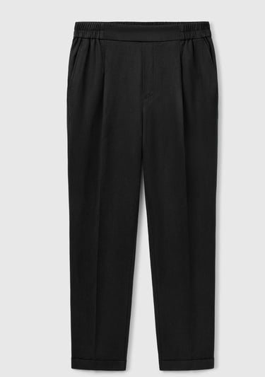 Kadın Siyah %100 Liyosel Paçası Kıvrımlı Beli Lastikli Pantolon