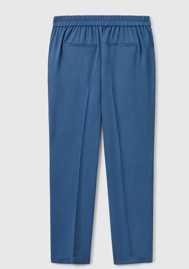  Kadın Denim %100 Liyosel Paçası Kıvrımlı Beli Lastikli Pantolon