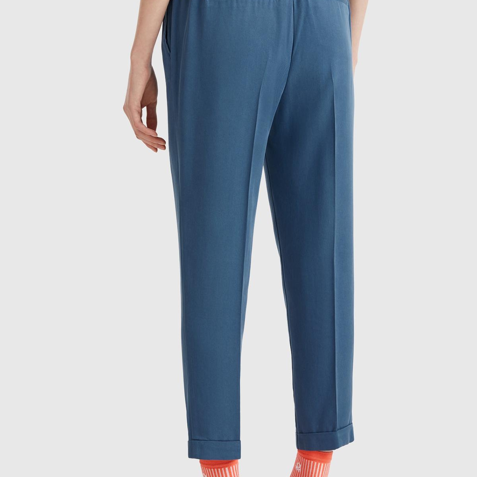 Kadın Denim %100 Liyosel Paçası Kıvrımlı Beli Lastikli Pantolon