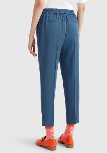  Kadın Denim %100 Liyosel Paçası Kıvrımlı Beli Lastikli Pantolon