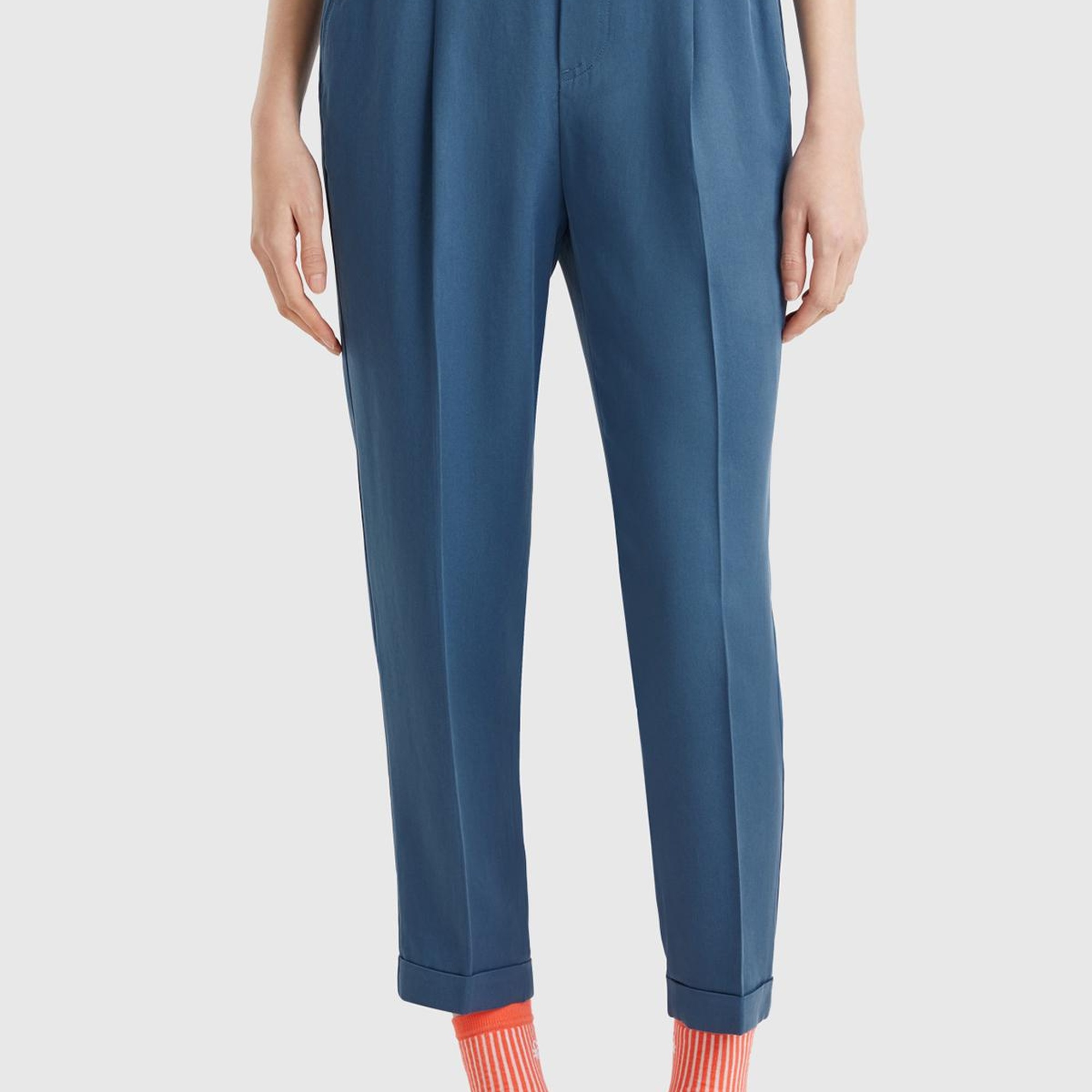 Kadın Denim %100 Liyosel Paçası Kıvrımlı Beli Lastikli Pantolon