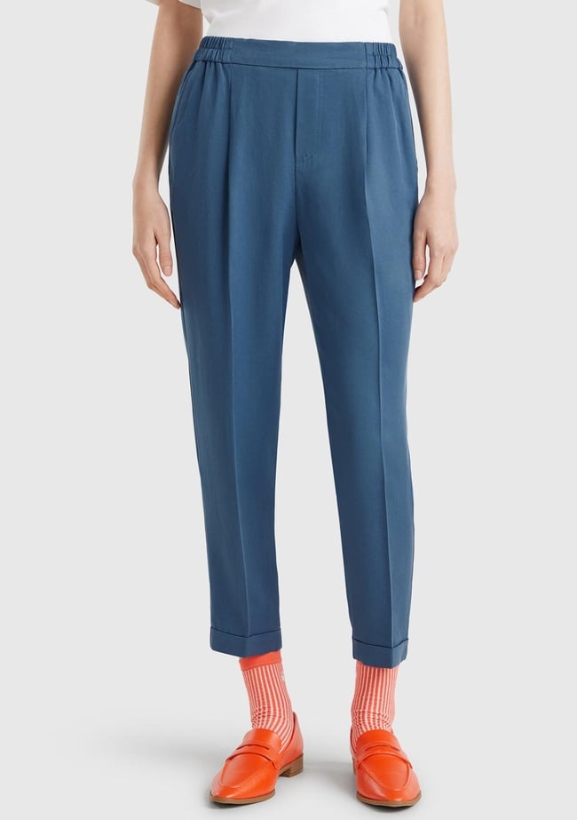  Kadın Denim %100 Liyosel Paçası Kıvrımlı Beli Lastikli Pantolon