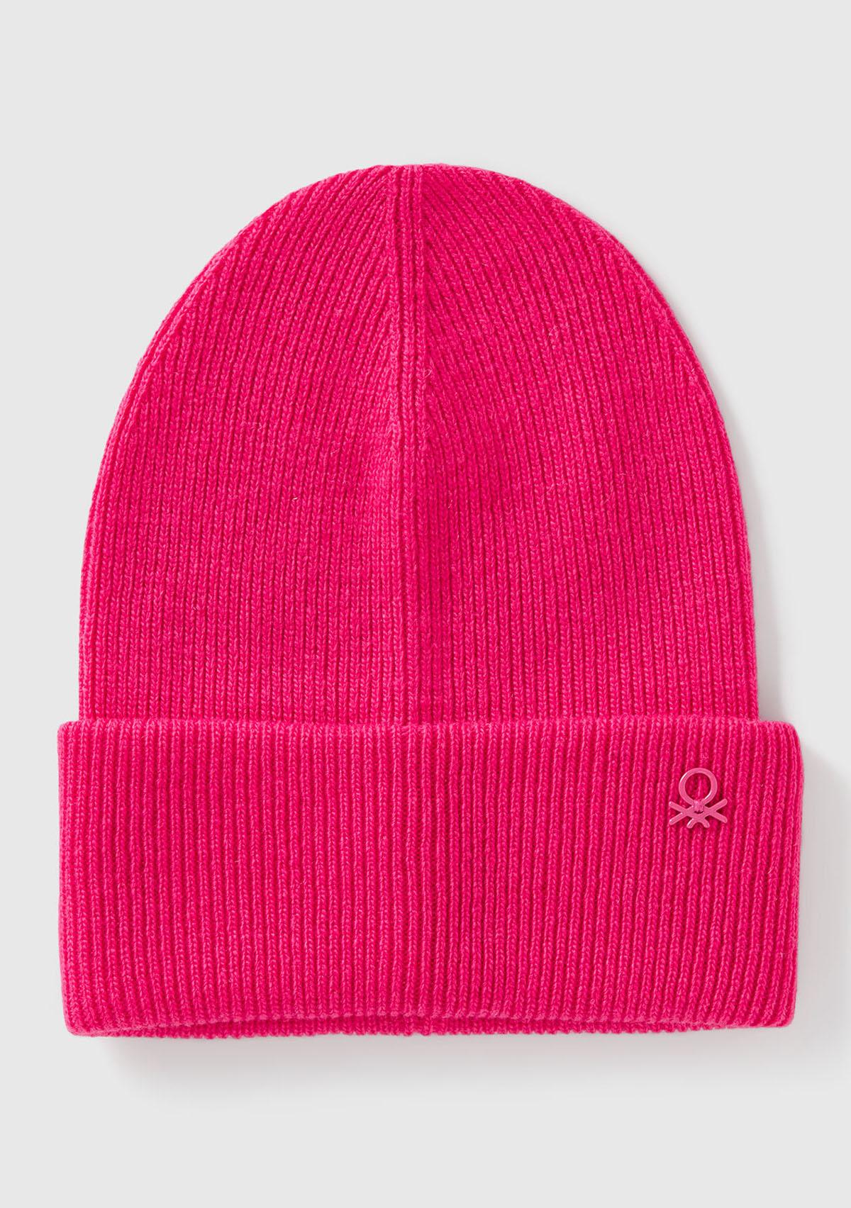  Erkek Çocuk Pembe Yün ve Viskoz Karışımlı Logo Nakışlı Bere