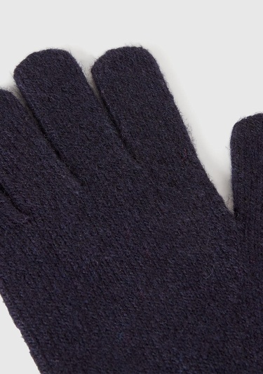  Erkek Çocuk Lacivert Yün ve Viskoz Karışımlı Logo Nakışlı Eldiven