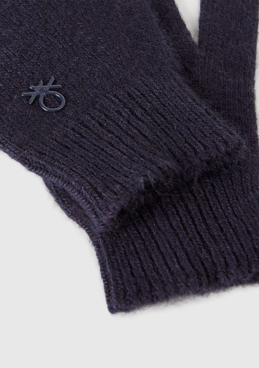  Erkek Çocuk Lacivert Yün ve Viskoz Karışımlı Logo Nakışlı Eldiven