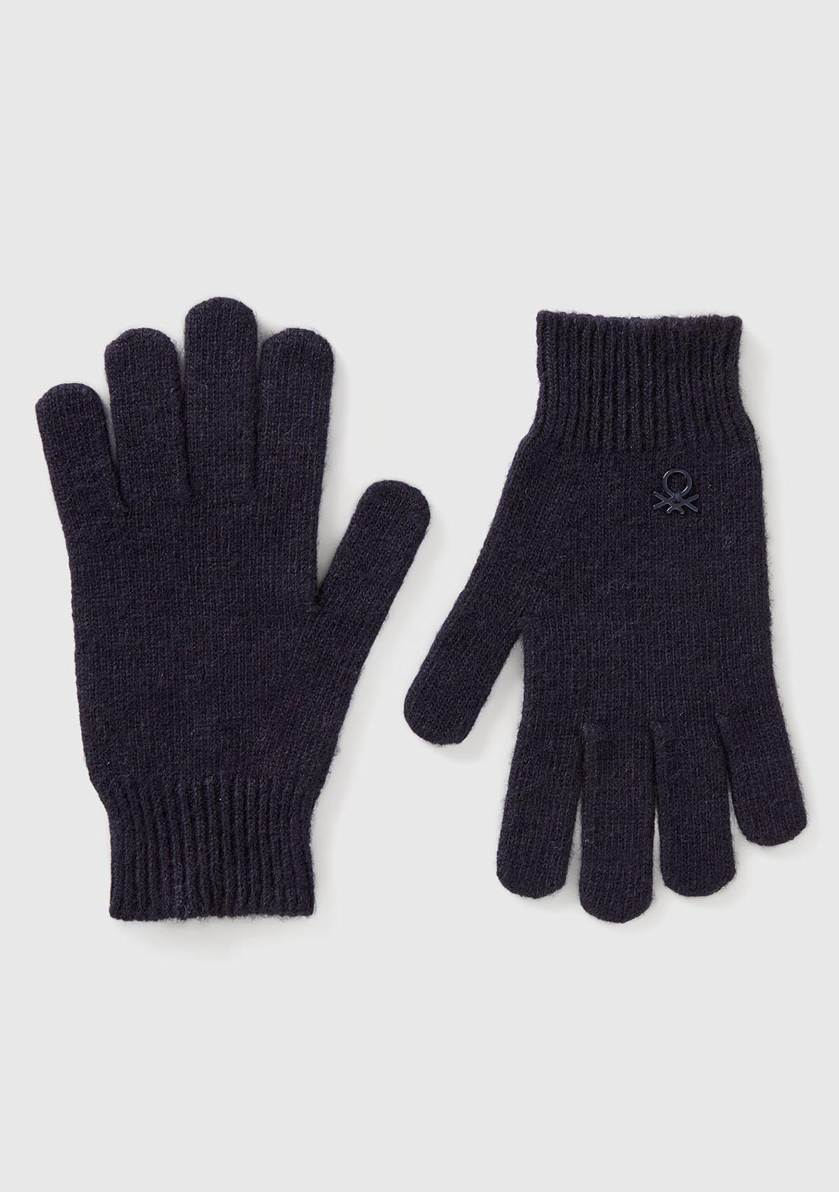  Erkek Çocuk Lacivert Yün ve Viskoz Karışımlı Logo Nakışlı Eldiven