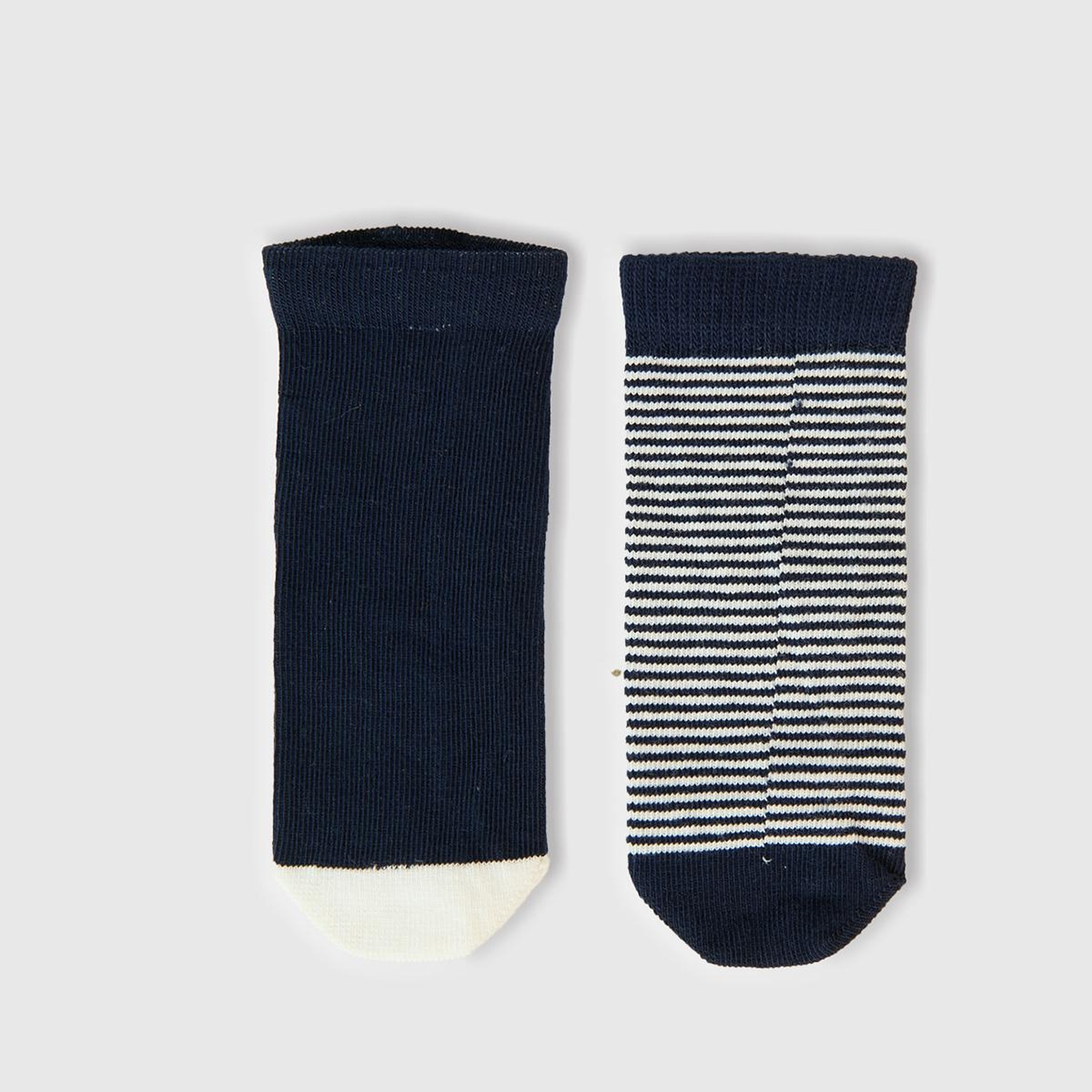 Bebek Lacivert Tavşan Grafikli ve Çizgili 2'li Çorap Seti