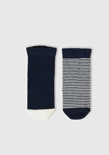  Bebek Lacivert Tavşan Grafikli ve Çizgili 2'li Çorap Seti