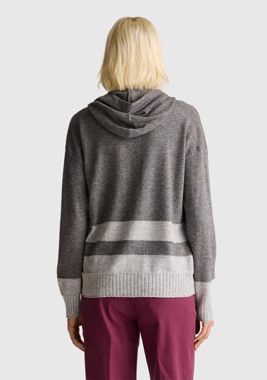  Kadın Antrasit Melanj Yün ve Kaşmir Karışımlı Kapüşonlu Kazak