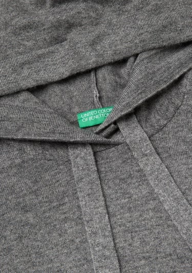  Kadın Antrasit Melanj Yün ve Kaşmir Karışımlı Kapüşonlu Kazak