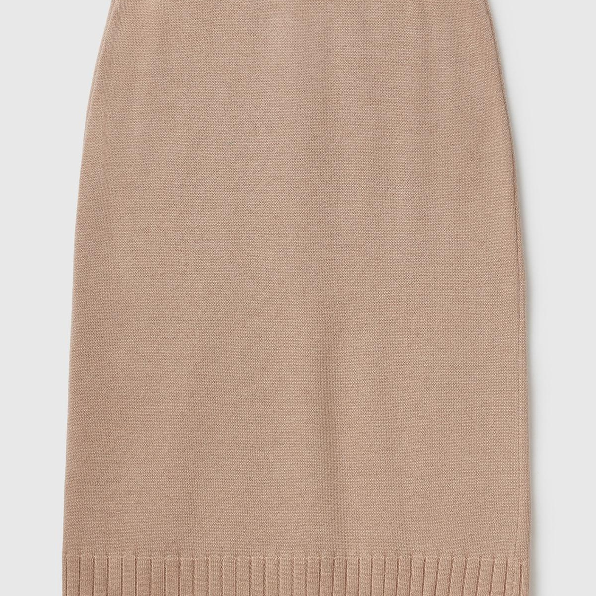 Kadın Bej Pamuk ve Yün Karışımlı Ribana Detaylı Bağcıklı Örme Etek