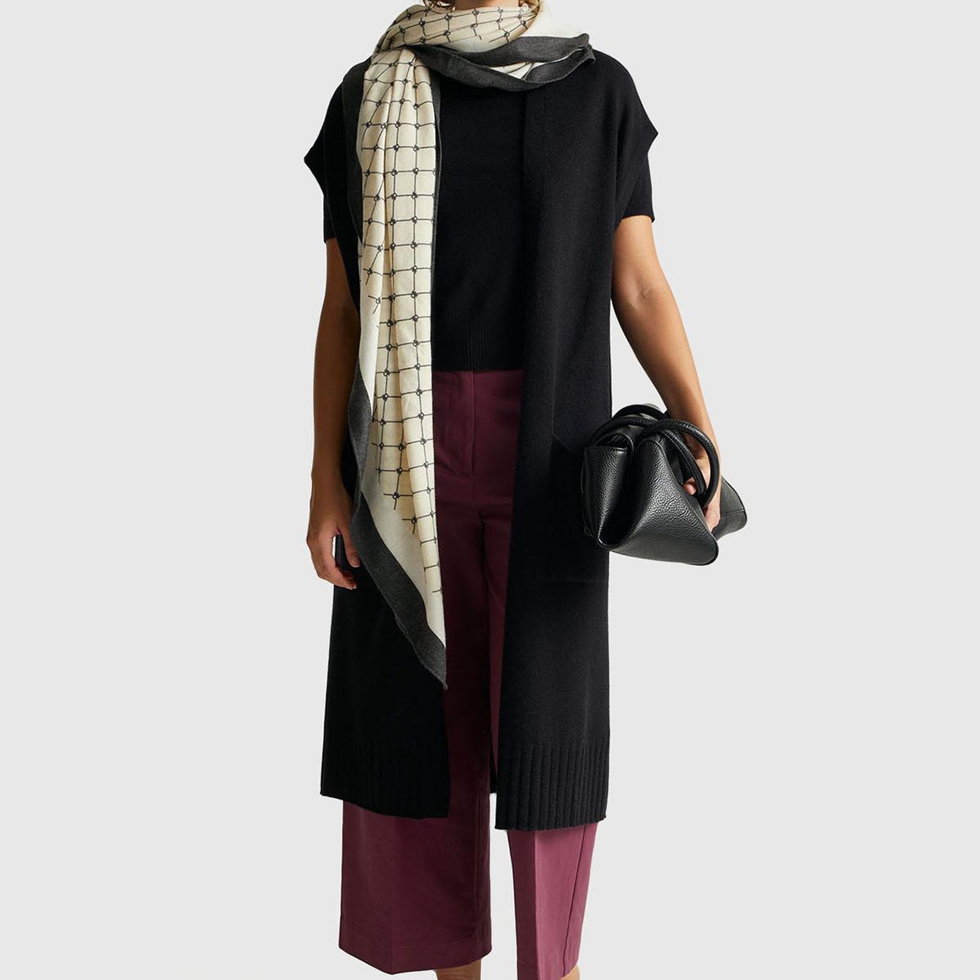 Kadın Sİyah Yün ve Kaşmir Karışımlı Ribana Detaylı Kısa Kollu Uzun Hırka