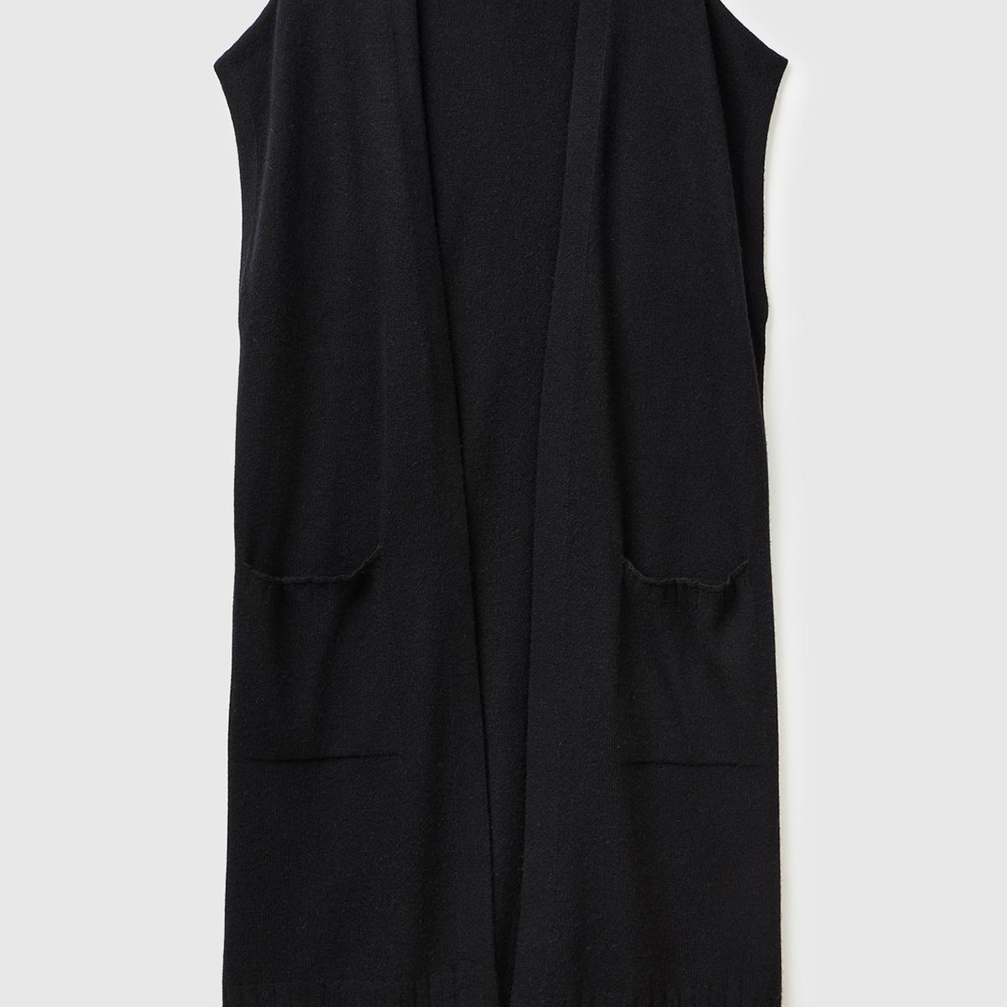 Kadın Sİyah Yün ve Kaşmir Karışımlı Ribana Detaylı Kısa Kollu Uzun Hırka