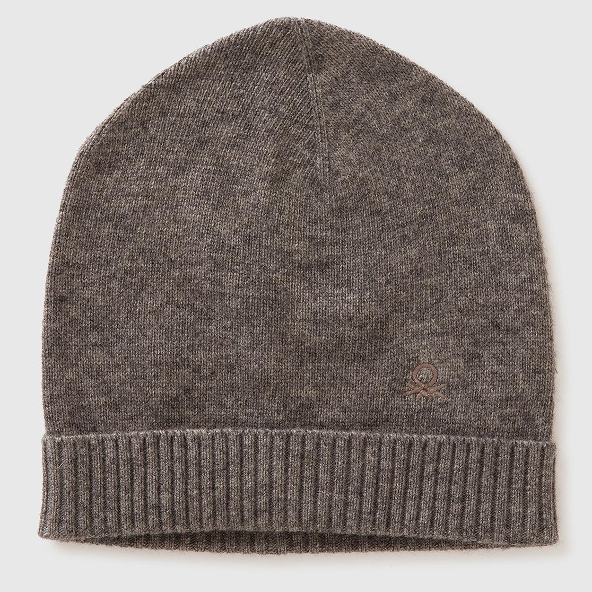 Kadın Antrasit Melanj Yün ve Kaşmir Karışımlı Önü Logo Detaylı Ribana Detaylı Bere