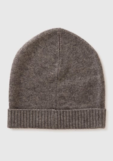  Kadın Antrasit Melanj Yün ve Kaşmir Karışımlı Önü Logo Detaylı Ribana Detaylı Bere