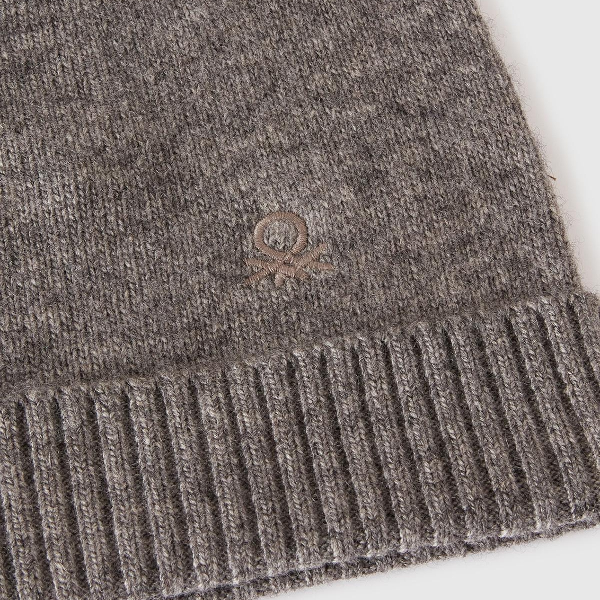 Kadın Antrasit Melanj Yün ve Kaşmir Karışımlı Önü Logo Detaylı Ribana Detaylı Bere