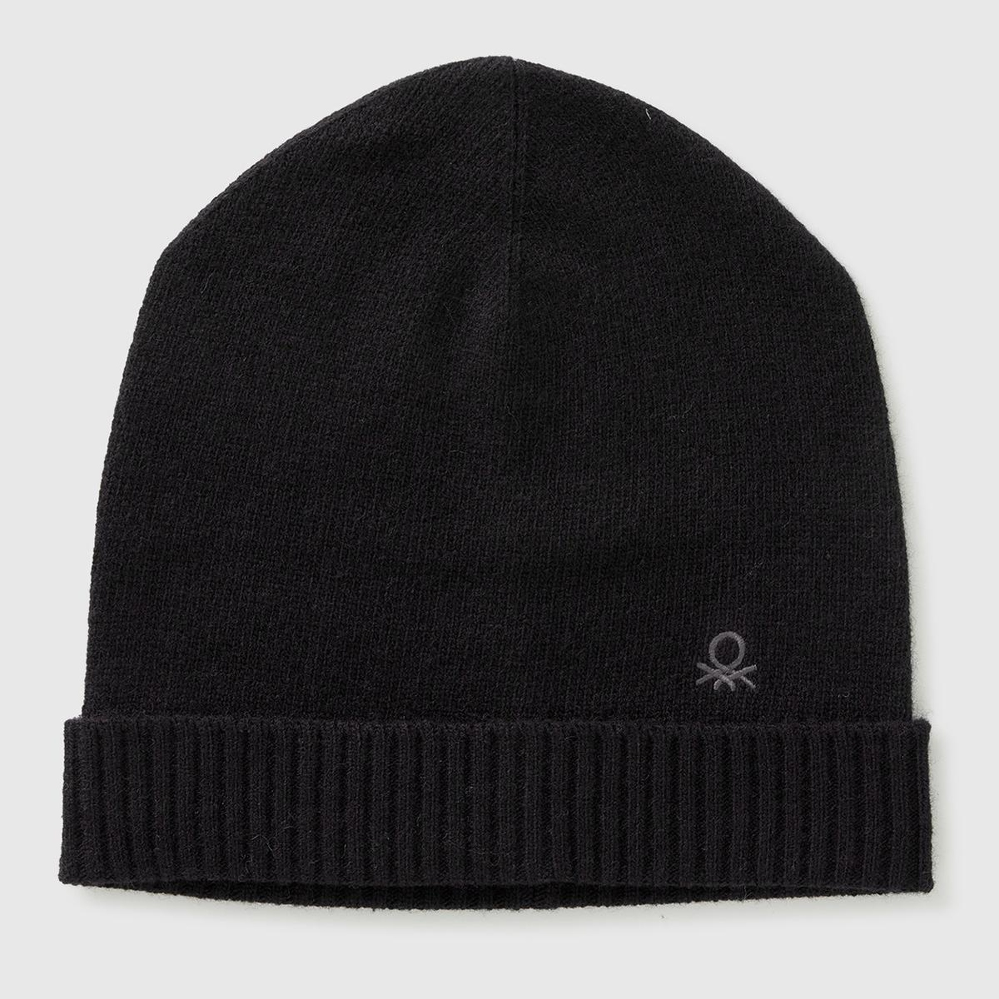 Kadın Sİyah Yün ve Kaşmir Karışımlı Önü Logo Detaylı Ribana Detaylı Bere