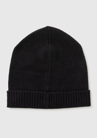  Kadın Sİyah Yün ve Kaşmir Karışımlı Önü Logo Detaylı Ribana Detaylı Bere