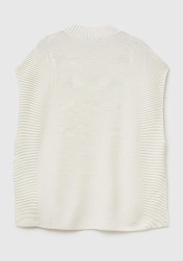  Kadın Krem Yün Karışımlı Ribana Detaylı Yırtmaçlı Kolsuz Kazak