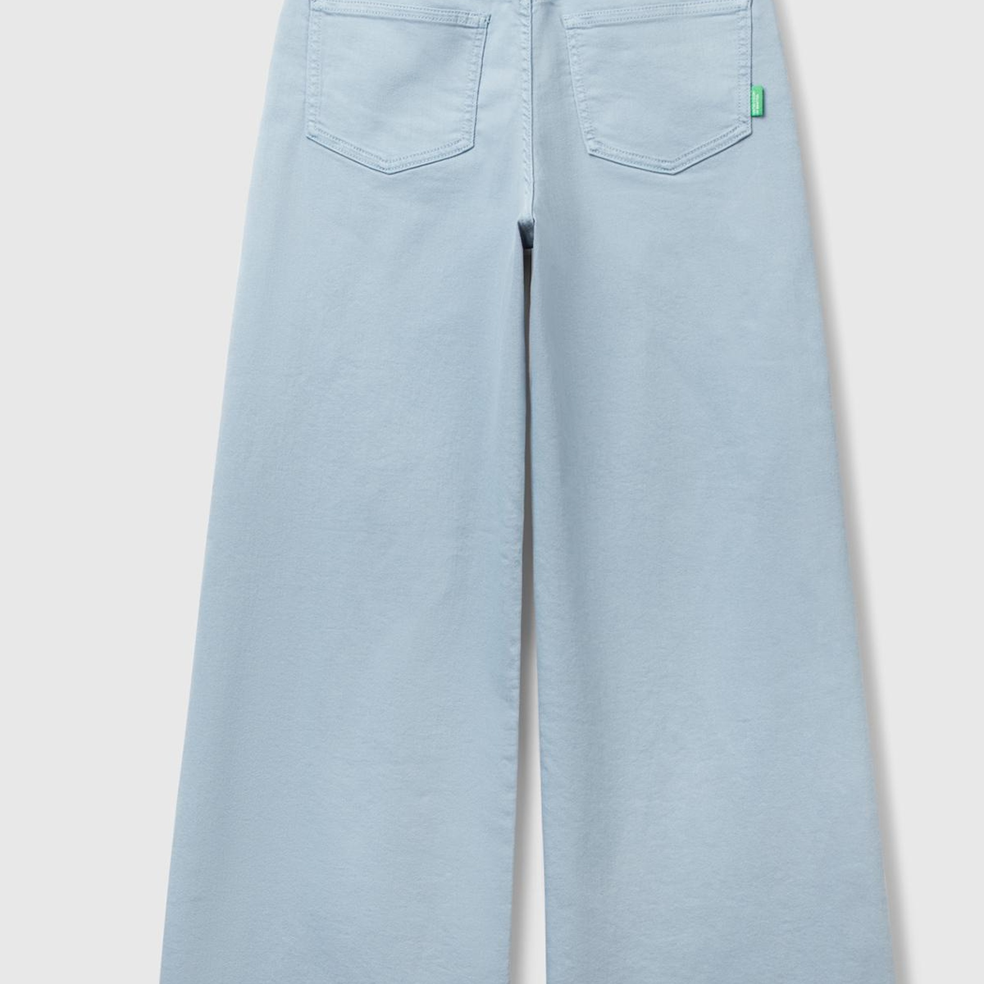 Kadın Açık Mavi Streç Pamuklu Arkası Logo Etiketli Bol Kesim Pantolon