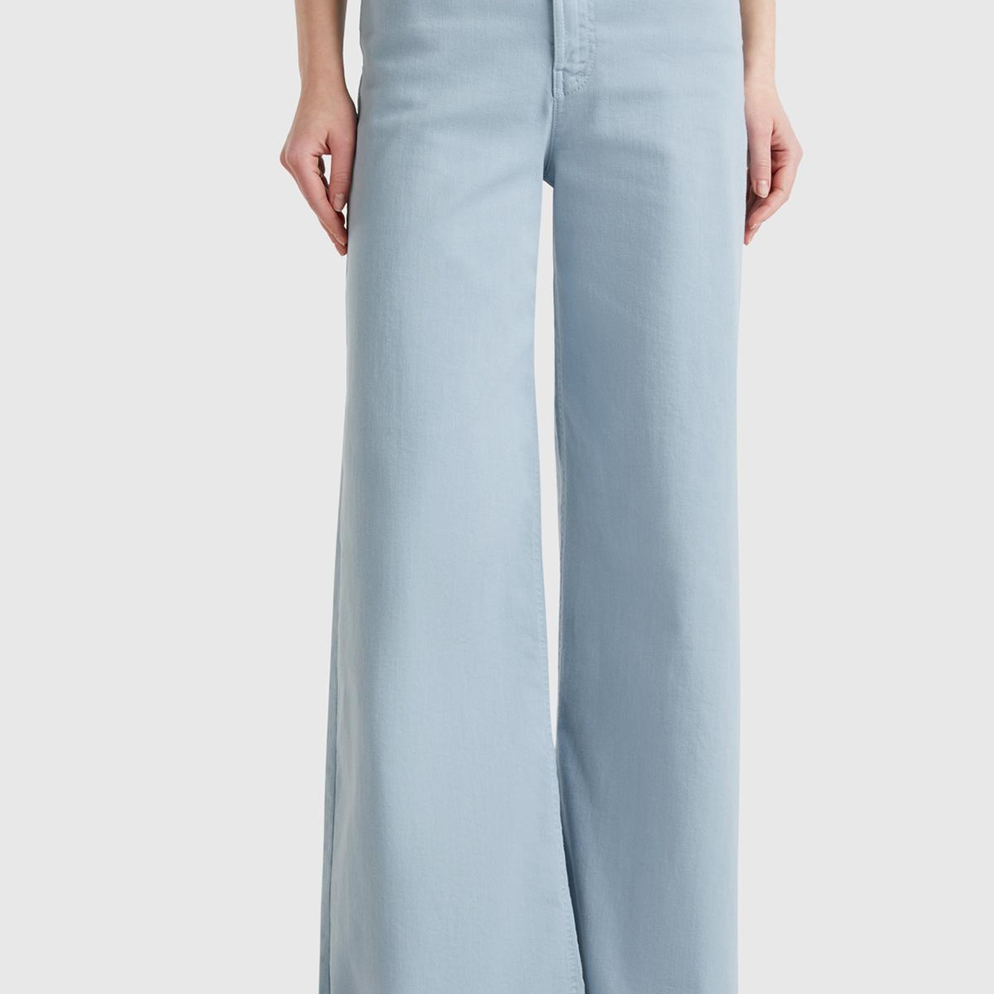 Kadın Açık Mavi Streç Pamuklu Arkası Logo Etiketli Bol Kesim Pantolon