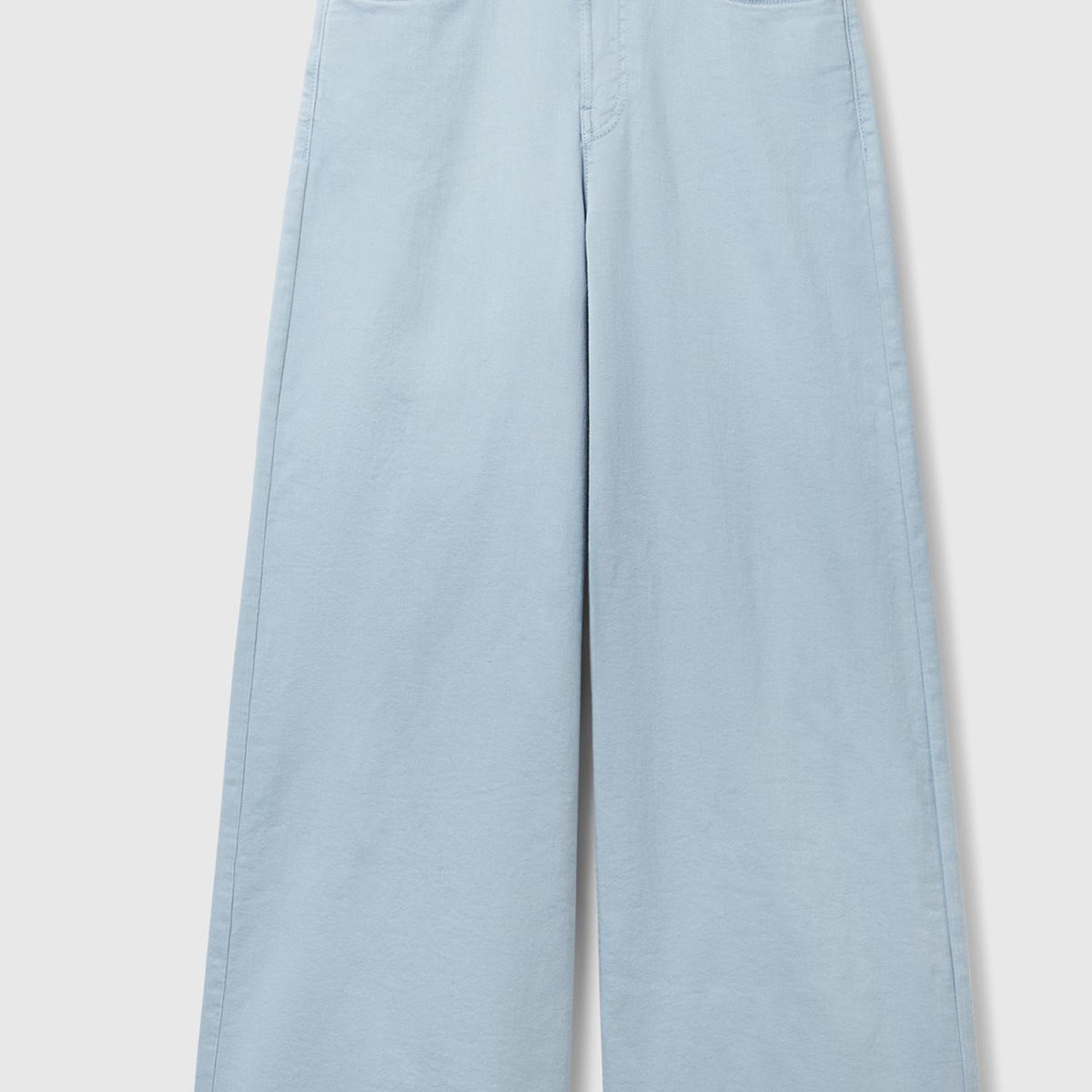 Kadın Açık Mavi Streç Pamuklu Arkası Logo Etiketli Bol Kesim Pantolon