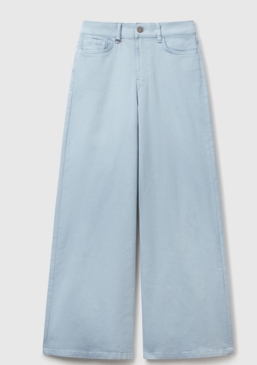  Kadın Açık Mavi Streç Pamuklu Arkası Logo Etiketli Bol Kesim Pantolon