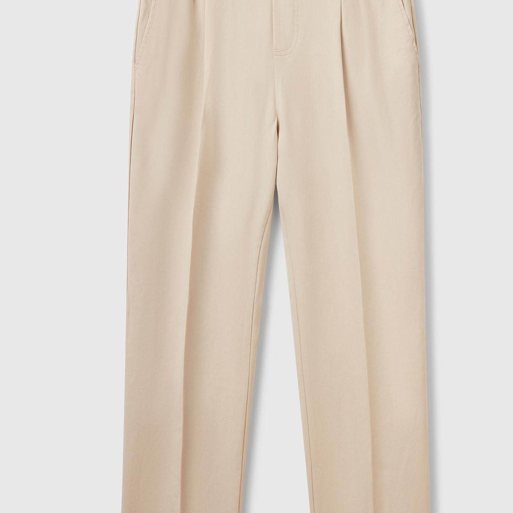 Kadın Bej %100 Liyosel Paçası Kıvrımlı Beli Lastikli Pantolon