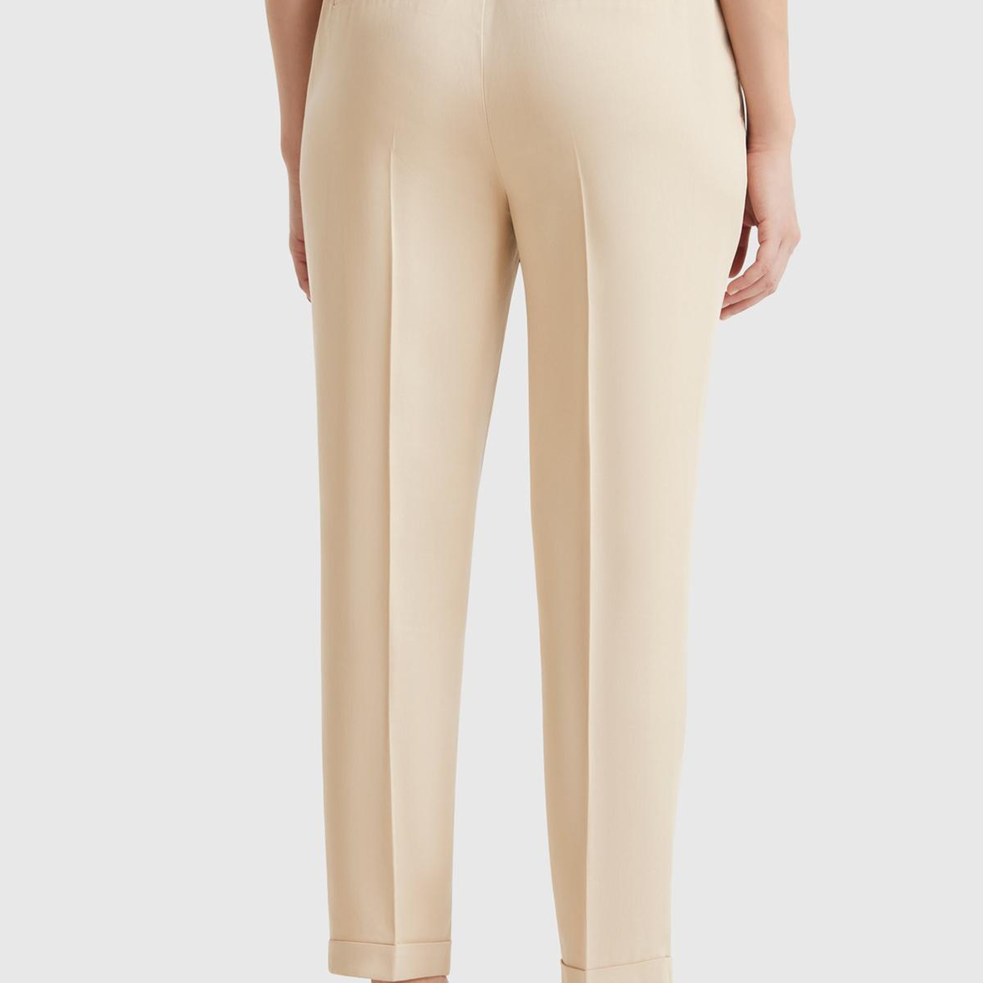 Kadın Bej %100 Liyosel Paçası Kıvrımlı Beli Lastikli Pantolon