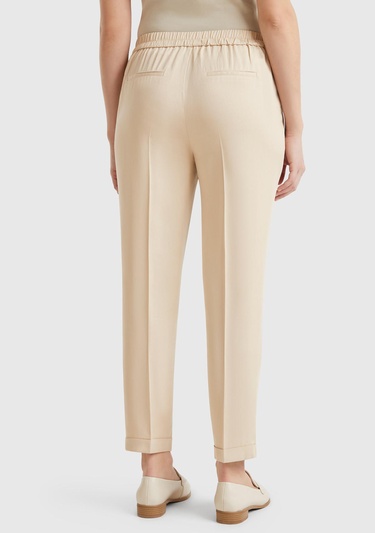  Kadın Bej %100 Liyosel Paçası Kıvrımlı Beli Lastikli Pantolon