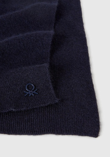  Erkek Çocuk Lacivert Yün ve Viskoz Karışımlı Logo Nakışlı Atkı