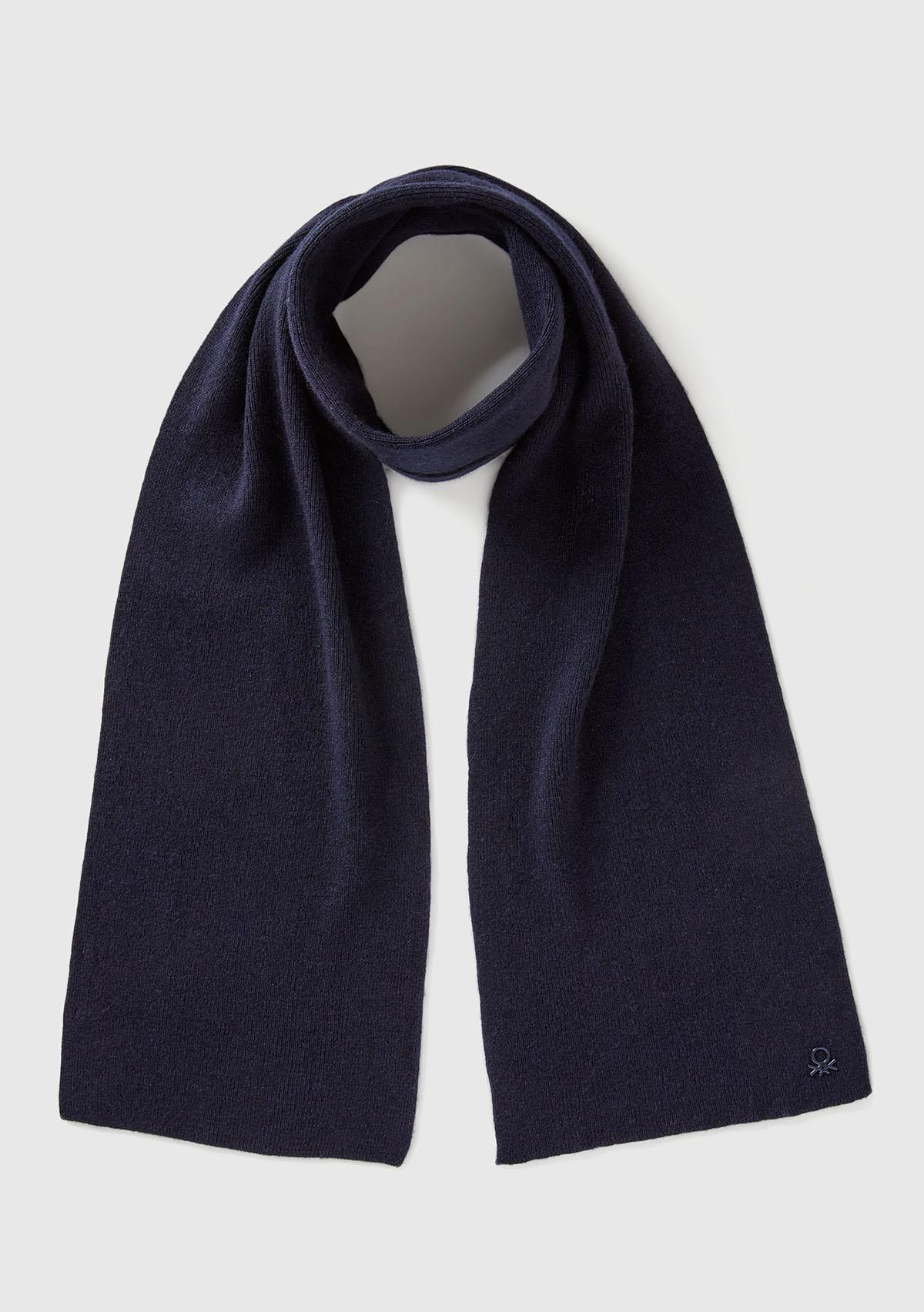  Erkek Çocuk Lacivert Yün ve Viskoz Karışımlı Logo Nakışlı Atkı