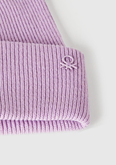  Erkek Çocuk Lila Yün ve Viskoz Karışımlı Logo Nakışlı Bere