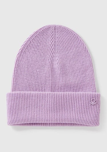  Erkek Çocuk Lila Yün ve Viskoz Karışımlı Logo Nakışlı Bere