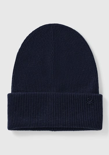  Erkek Çocuk Lacivert Yün ve Viskoz Karışımlı Logo Nakışlı Bere