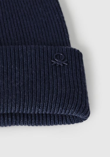  Erkek Çocuk Lacivert Yün ve Viskoz Karışımlı Logo Nakışlı Bere