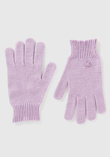  Erkek Çocuk Lila Yün ve Viskoz Karışımlı Logo Nakışlı Eldiven