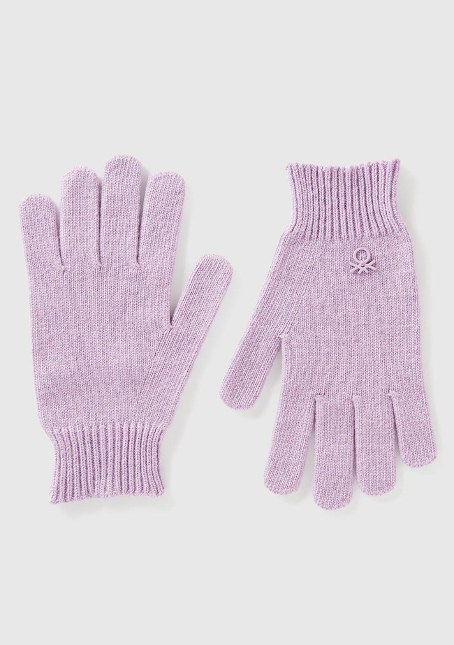  Erkek Çocuk Lila Yün ve Viskoz Karışımlı Logo Nakışlı Eldiven