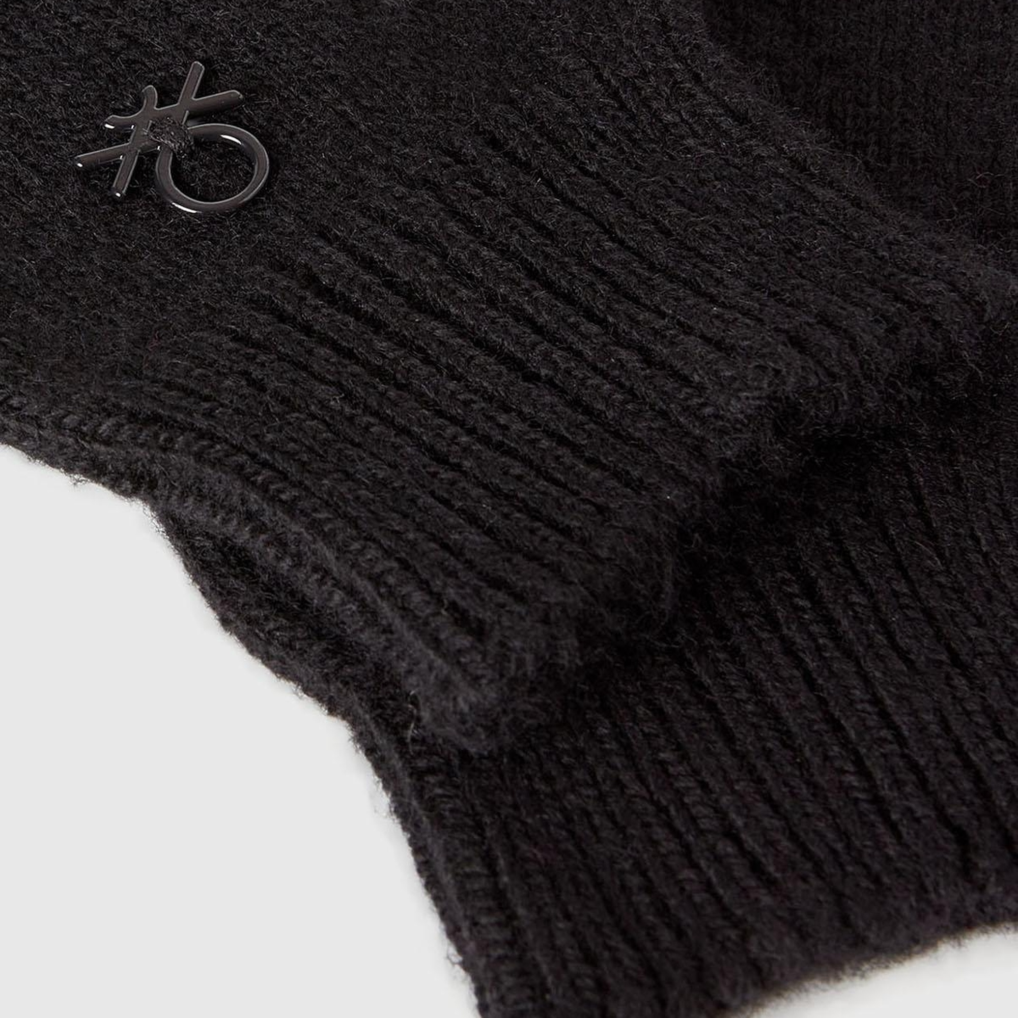 Erkek Çocuk Siyah Yün ve Viskoz Karışımlı Logo Nakışlı Eldiven