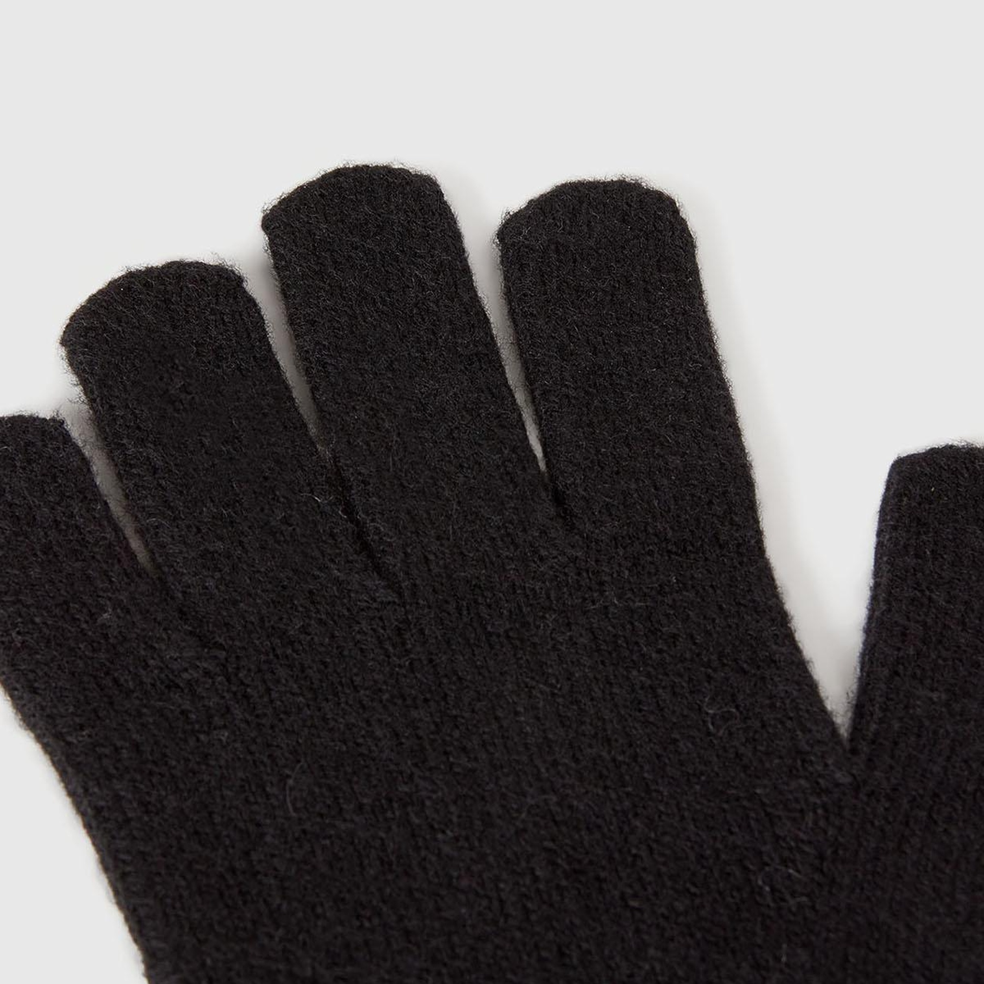 Erkek Çocuk Siyah Yün ve Viskoz Karışımlı Logo Nakışlı Eldiven