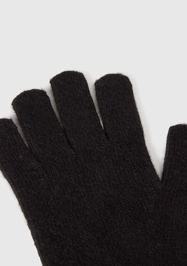  Erkek Çocuk Siyah Yün ve Viskoz Karışımlı Logo Nakışlı Eldiven