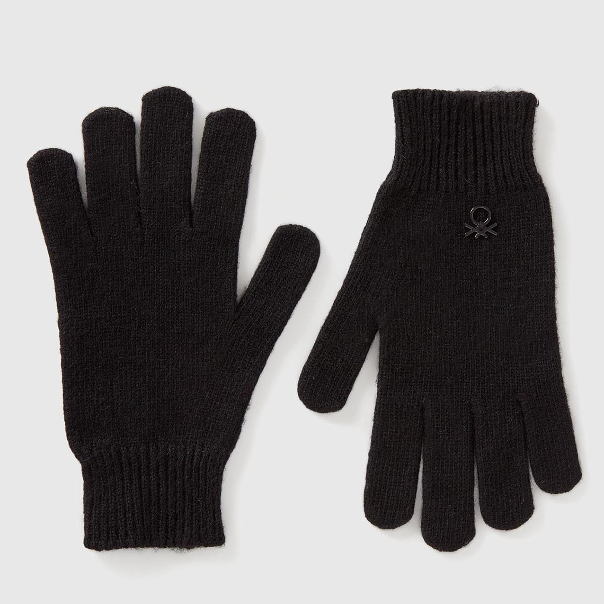 Erkek Çocuk Siyah Yün ve Viskoz Karışımlı Logo Nakışlı Eldiven