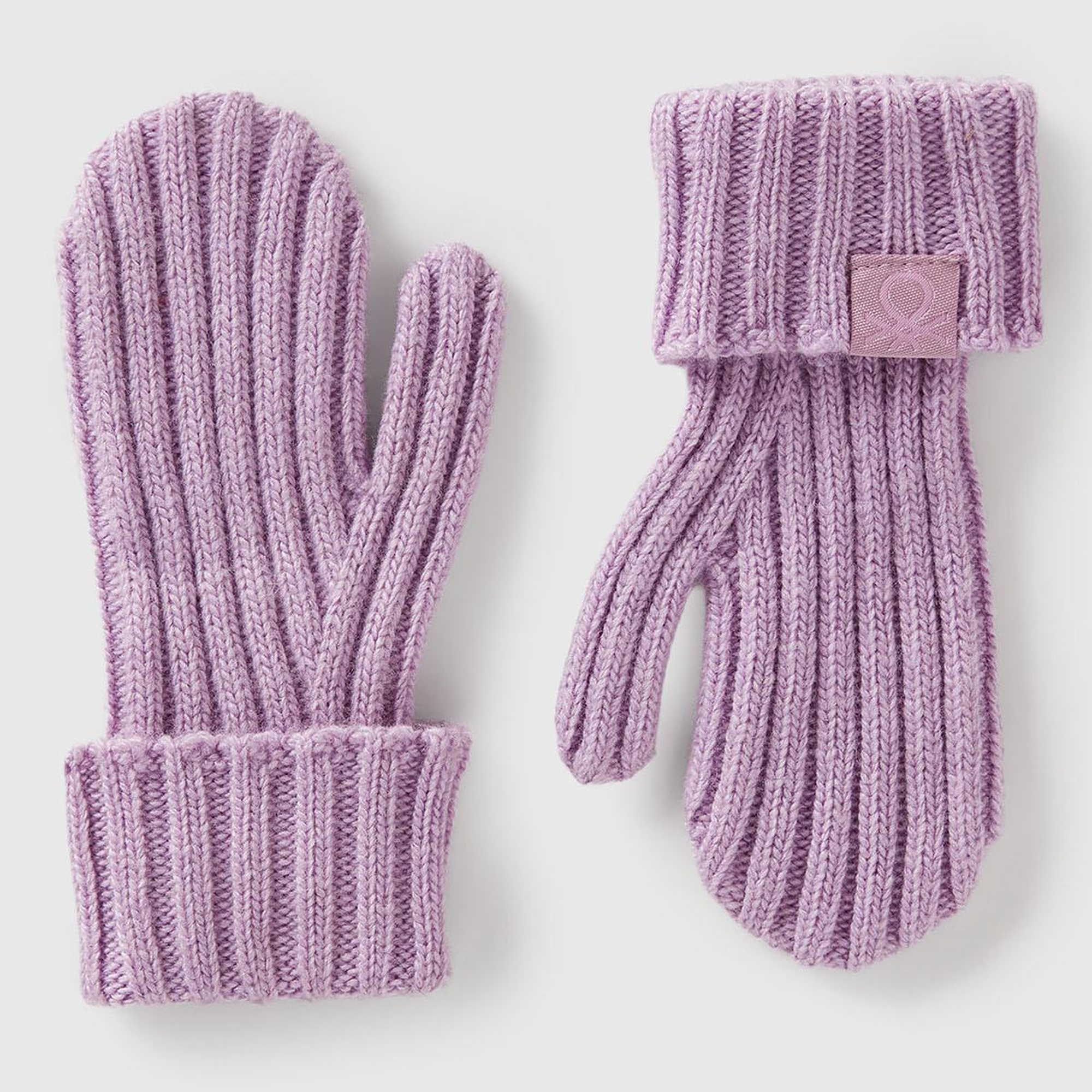 Erkek Çocuk Lila Yün ve Viskoz Karışımlı Logo Etiketli Nervürlü Eldiven