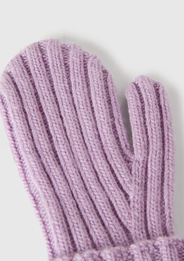  Erkek Çocuk Lila Yün ve Viskoz Karışımlı Logo Etiketli Nervürlü Eldiven